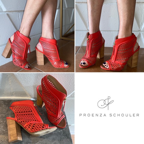 🔥$995 PROENZA SCHOULER Zip Front Laser Cut Bootie in Red - Picture 12 of 16